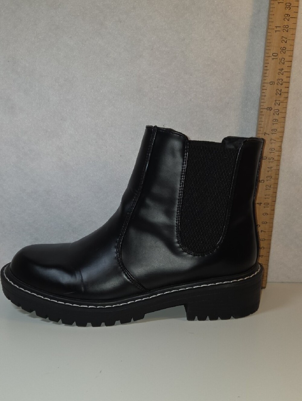 Black Leather Lug-Sole Chelsea Booties - Picture 4 of 5